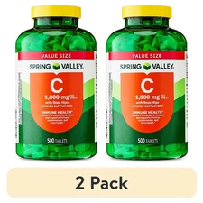 (2 pack)Spring Valley Vitamin C with Rose Hips Dietary Tablets,1000 mg,500 Count