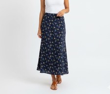 Vintage Floral Midi Skirt 90s Blue Size LARGE Cottagecore Grunge Fairy Womens