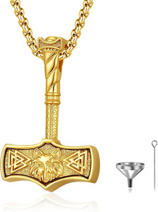 Authentic Thors Hammer Cremation Urn Necklace for Ashes 925 Sterling Silver Gold Plated