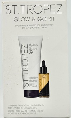 St. Tropez Glow & Go Kit   Gradual Tan Lotion Light/Medium + Self Tan Glow Drops