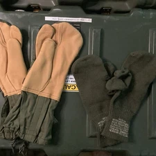 US MILITARY ARMY Leather Palm TRIGGER FINGER MITTEN SET SHELL+ INSERTS LINERS M