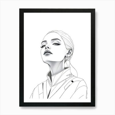 Minimal Zeichnung Portrait eines Mädchens gerahmtes Wandbild Poster Leinwanddruck Bild