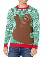 Men's XL Green Fair Isle Sloth ugly Christmas sweater