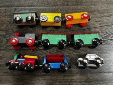 Vintage BRIO Compatible Wooden Train Lot 9pc Engines Police Car Caboose Tender