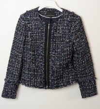 Banana Republic Black White Patterned Tweed Ladies Zip Blazer Jacket - Women's 4