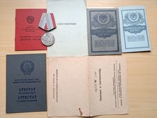 USSR Documents Lot: Veteran of Labor Medal, Savings Books, Education Papers