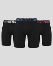 PSD 7" Boxer Briefs Solids 3 Pack Cotton Stretch -  Black, Paisley Waistband