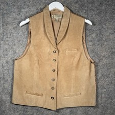 Vintage Womens Marsh Landing Tan Leather Shawl Collar Vest Size Petite L 19x23