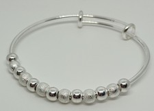 Sterling Silver 925 Ball and Bead Diamante Expander Bangle, Adjustable, Womens