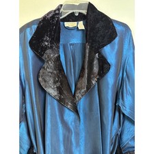 Vintage Victoria's Secret Satin Velvet Trim Robe Blue Black Hi Lo Hem Gold Label