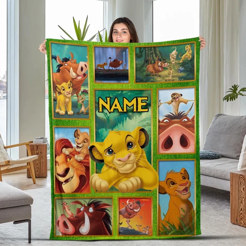 Disney Lion King Simba Graphics Movie Collage Customize Fleece Blanket