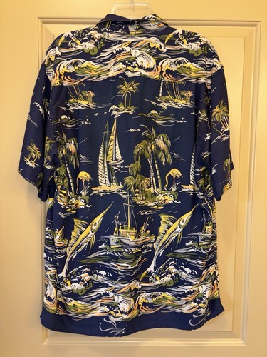 Vintage Reyn Spooner Shirt Men’s Large Blue Hawaiian Floral Camp Rayon 80s Beach - Picture 3 of 4