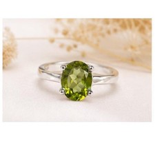 Oval Peridot Solitaire Ring 925 Sterling Silv...