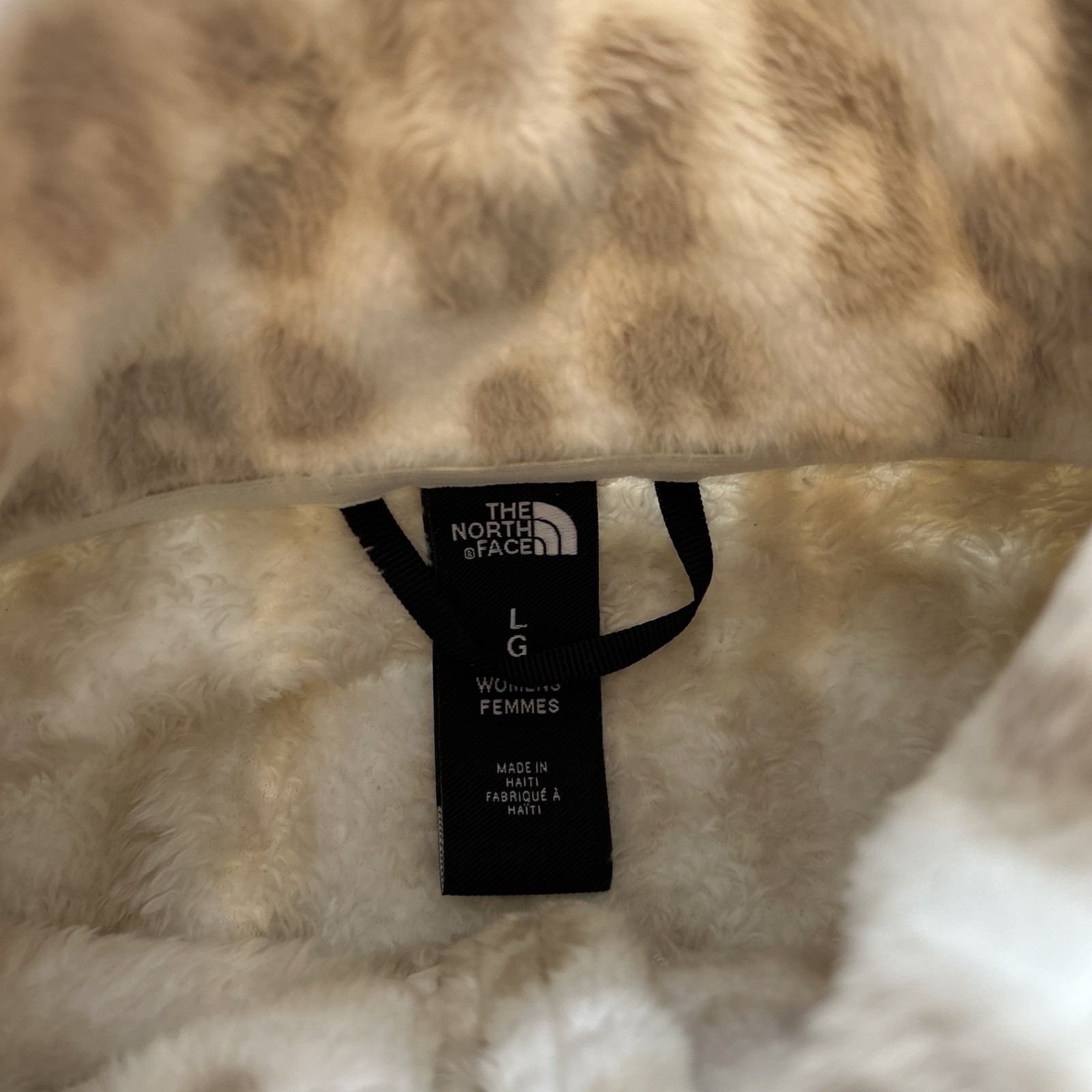 The North Face Cream Tan Leopard Print Osito Fleece Full Zip Women's Sz L