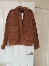 Zara Goregous Brown 100% Genuine  Leather Suede Bomber Jacket.RRP �169 finalsale