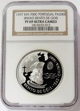 1997 PLATINUM PORTUGAL 200 ESCUDOS 1oz IRMAO BENTO DE GOIS NGC PF 69 UC 3420.00 per troy oz