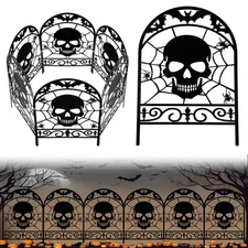 6 Pack Halloween Skull Garden Fence Outdoor Decoration 16.5''h x 11.8''w Blac...