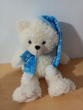 Vintage Large White Teddy Bear Plush Stuffed Animal 20" w/Hat Scarf HTF Cute