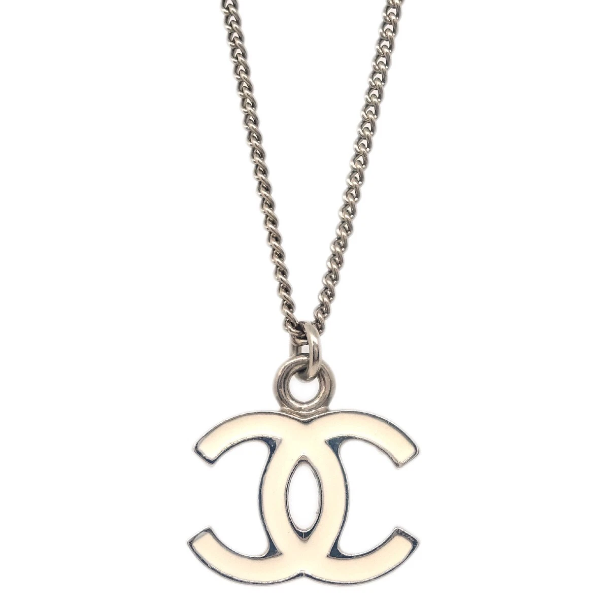 Chanel CC Chain Necklace Silver White 08V 115089