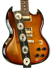 Large Oval Conch Genuine Leather Black Guitar Strap Premium Quality Handmade USA