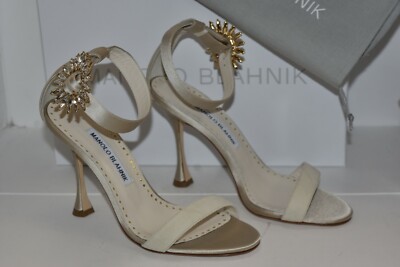 $925 NEW Manolo Blahnik NABASA 105 Suede Crystal Sandal Bone Ivory wedding shoes