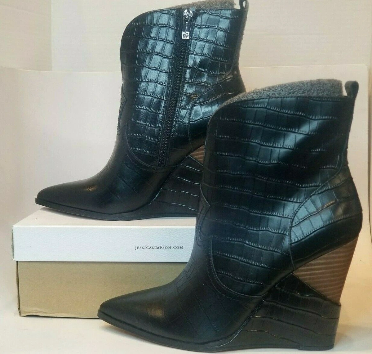 Jessica Simpson Women s Hilrie Boots Black Croco 10M US NEW IN BOX