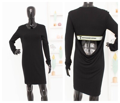 T By Alexander Wang Black Dress Drape Back Long Sleeve Dress