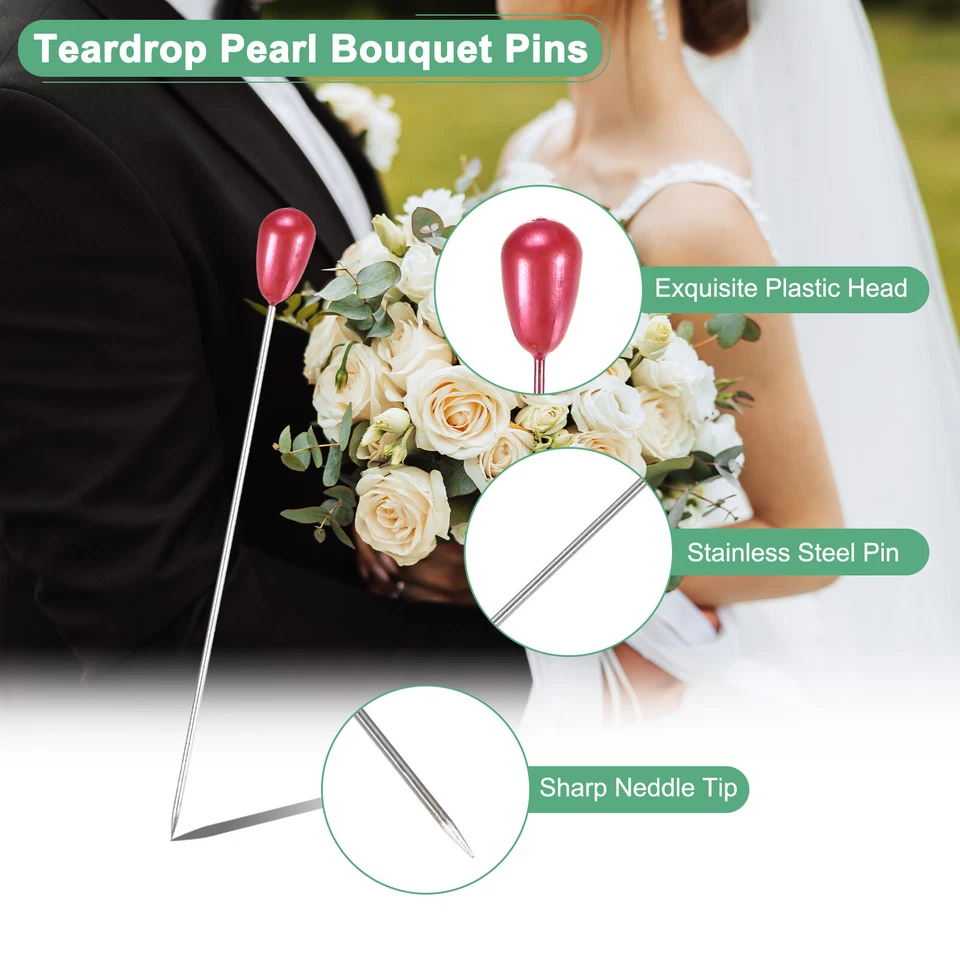 50-Pack Corsage Boutonnieres Pins, 5.5cm Teardrop Pearl Straight Pin Mixcolor Foto 2 de 4