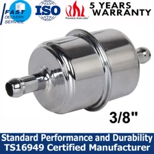 Universal Chrome Canister InLine Fuel Filter 3/8" Hose Carbureted High Flow US