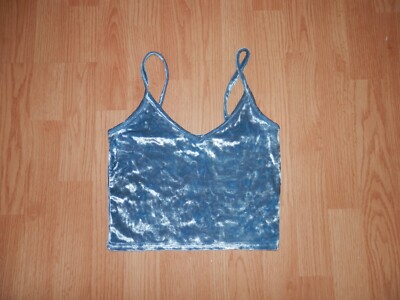 Kimchi Blue Size Small Unique Blue Velvet Crop Tank V Neck Top Boho Shirt 4380