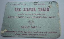 1958 THE SILVER TRAIN Acton Town round Trip Hounslow West  Tube Station Ticket
