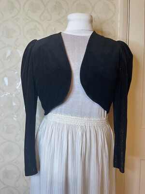 Vintage Jinty's Black Metallic Velure Bolero Jacket – 80s Glam, Size