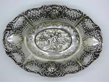 Oval Antique German Heavily Detailed 800 Fine Silver Bowl With Cherubs  