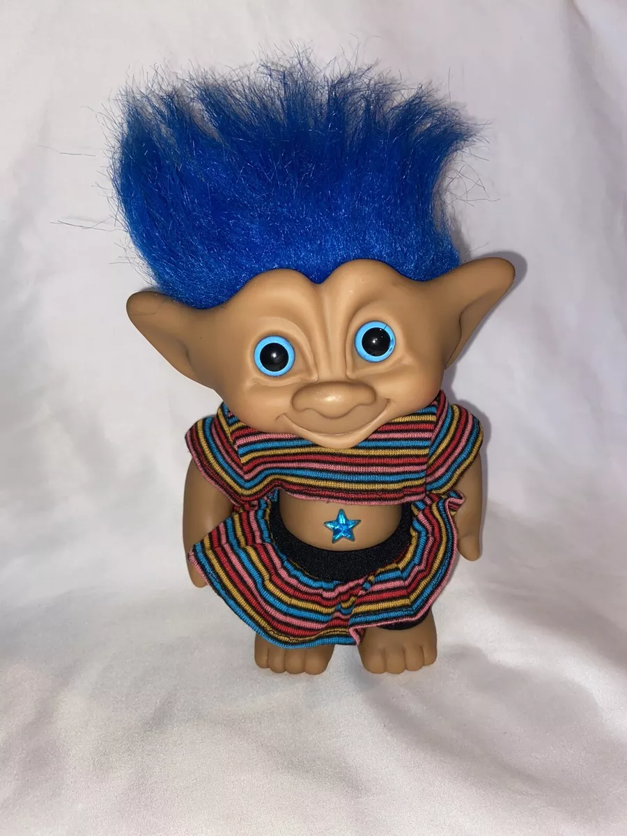 RARE Ace Novelty Co. Troll Doll Blue Star Belly 8.5 Rainbow