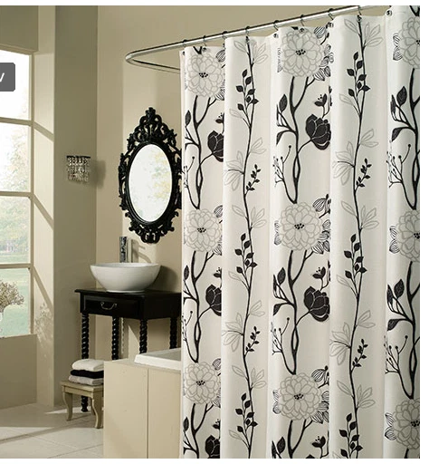 Black and White Flower Fabric Shower Curtain  - Image 2 of 2