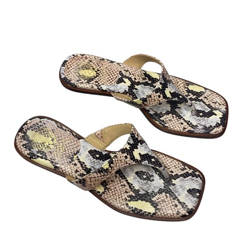 Vince Camuto Cannetta Snakeskin Sandals Womens 8.5 M Casual Slip On Thong Brown