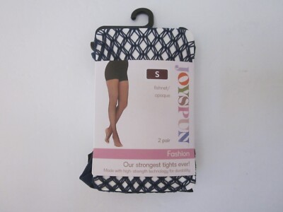 NWT JOYSPUN 2 Pair Navy Fishnet & Black Opaque Tights Hosiery Sz S