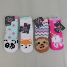 Lot 4 Pair Girls Soft Warm Cozy Animal Fuzzy Slipper Socks 4487