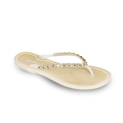 Women Flip-Flop with Swarovski Crystal - Ivory Size 39 (US 8) Menghi
