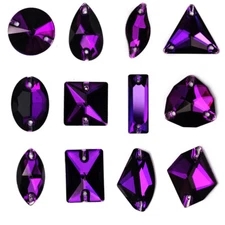 Purple Velvet Sew on Applique Rhinestones For Wedding Dress Decorations Applique