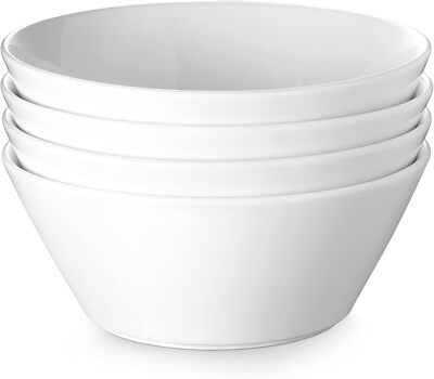 58.5 oz Large Salad Bowl Set of 4 - White Bowls - Dishwasher and Microwave Safe