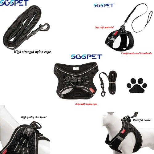 3XS-L Small Dog Breathable Mesh Harness Vest Soft Collar Chest Strap Leash Set - Picture 4 of 10