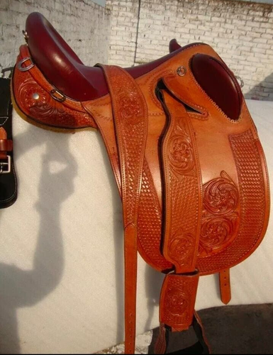 Selle Padded Western, 16 En Cuir Écologique Châtaigne Fini Teinté Sur
