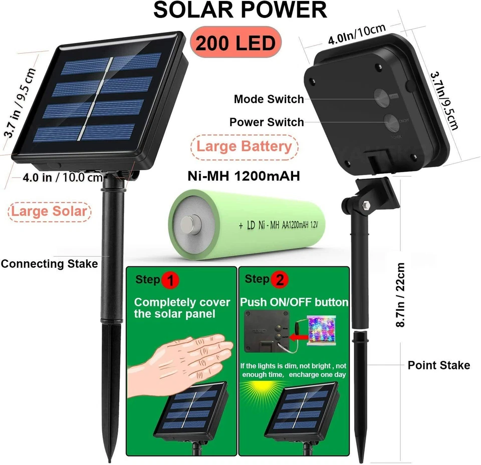 SOLAR 22M MULTI COLOUR LED STRING FAIRY GARDEN LIGHTS PARTY CHRISTMAS OUTDOOR AU - image 3 of 4