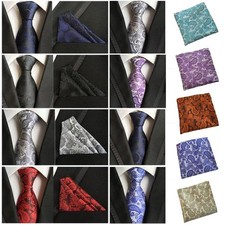 Men Flower Paisley Tie Jacquard Woven Necktie Pocket Square Handkerchief HZ0190