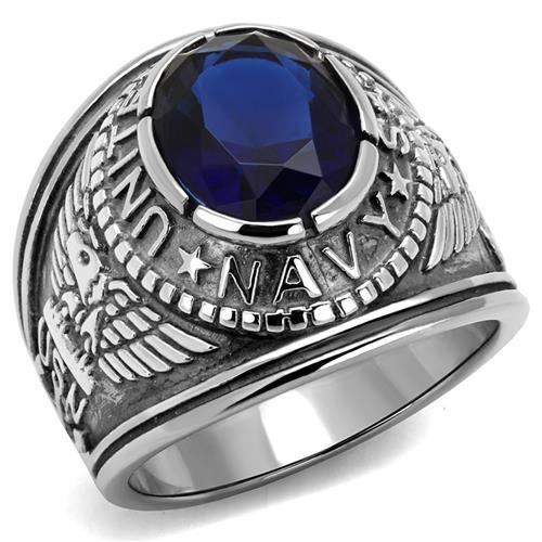 United States Navy USA USN Stainless Steel Veteran Blue CZ Ring US