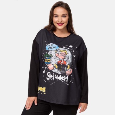 CNG Shirt Jersey Gr 46 48 (2XL) Popeye schwarz langarm