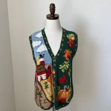 EAGLE'S EYE Vintage Hand Knit Sweater Harvest Pumpkins Fall RARE 1994 Size Med