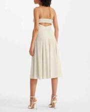 Express Women's XS Sandshell Satin V-Neck Back Cutout Midi Slip Dress NWT