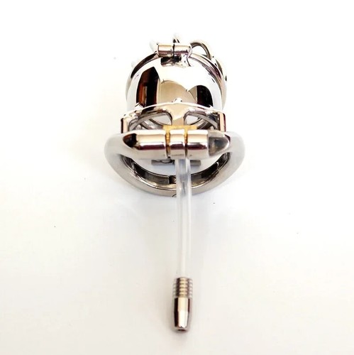 Double Lock Chastity Cage with tube Stainless Steel Male Chastity Devices - Picture 4 of 22